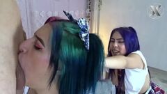 Reproduzir Sexo a três latina: Jazmin, Zarinita e Teresa - festa de boquete selvagem e áspera