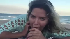 Play Outdoor Blowjob and Hard Fuck with Hot Cumshot on Blonde MILF's Big Tits